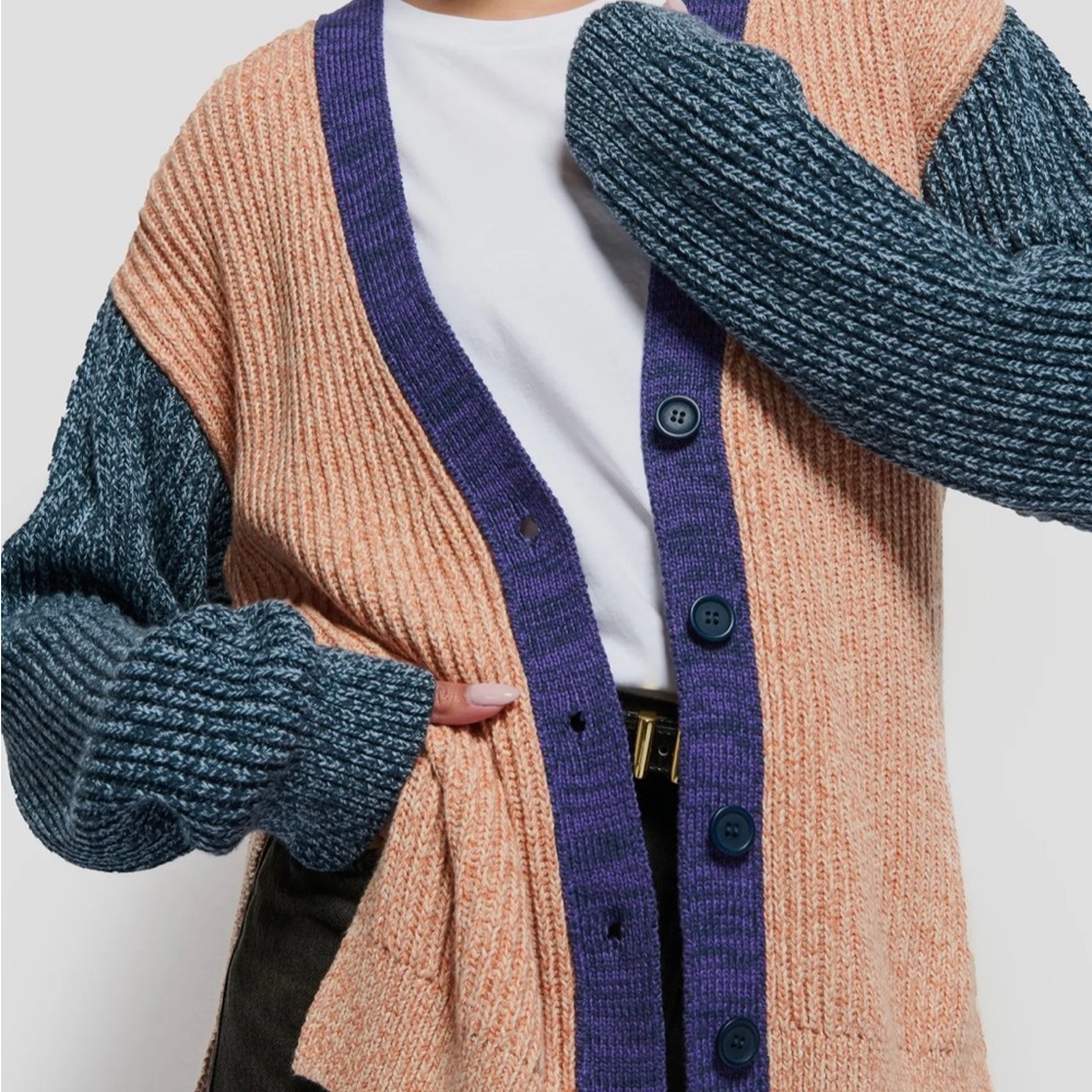 Nation LTD Sadie Colorblock Marled Cotton Cardigan NWT Sz L